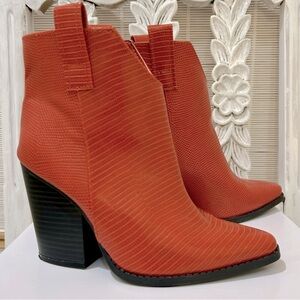 Versona Orange Southwestern Ankle Boot, Block 3 1/2” Heel w/ box, Worn Once!